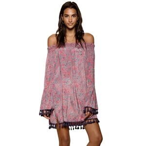 NWT RAGA Women’s Boho Electric Love Off the Shoulder Tassel Mini Dress